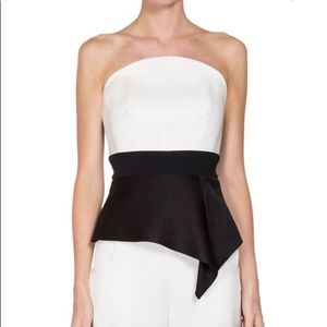 Roland Mouret Penn Strapless Peplum Bustier Top in Cream and Black Sz. 8
